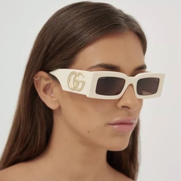 NEW GUCCI GG1425S 004 RECTANGLE BEIGE BROWN WOMEN SUNGLASSES GUCCI - Picture 2 of 12